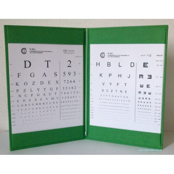 Tablice okulistyczne do badania ostrości wzroku COI Tablica do bliży JAEGER/SNELLEN - COI