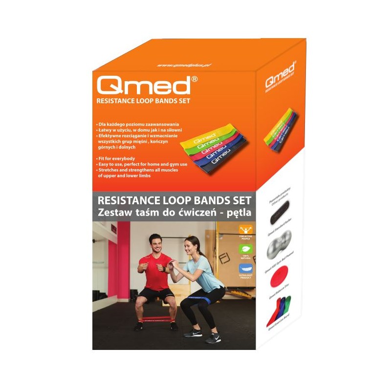 Taśmy loop -taśmy rehabilitacyjne i treningowe w kształcie pętli Qmed RESISTANCE LOOP BANDS SET