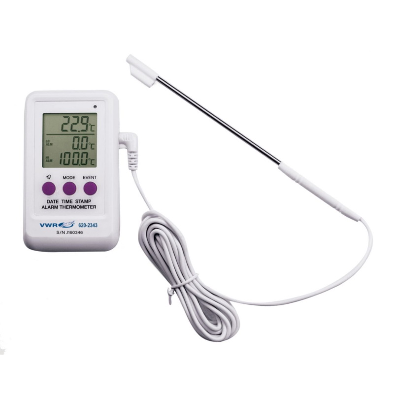 Termometry elektroniczne laboratoryjne VWR skalibrowane z sondą ze stali nierdzewnej