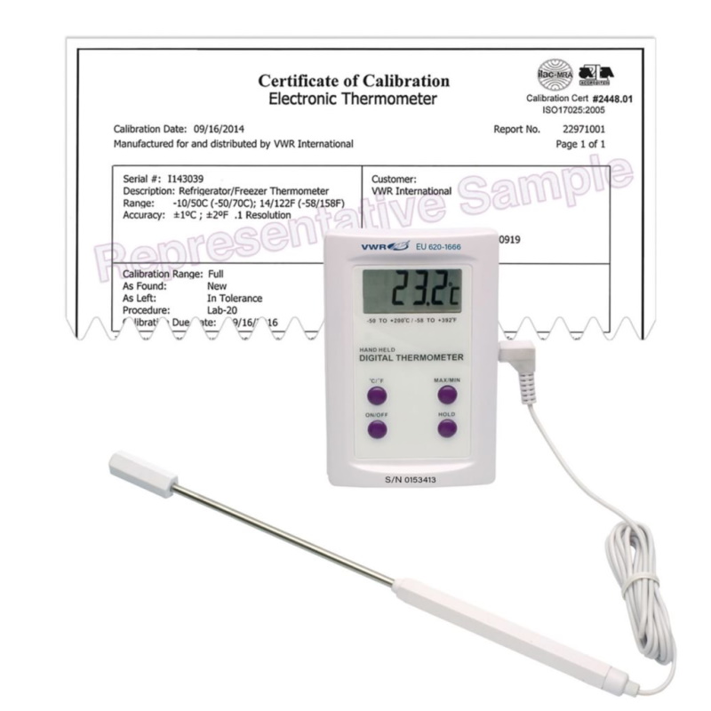 Termometry elektroniczne laboratoryjne VWR skalibrowane z sondą ze stali nierdzewnej