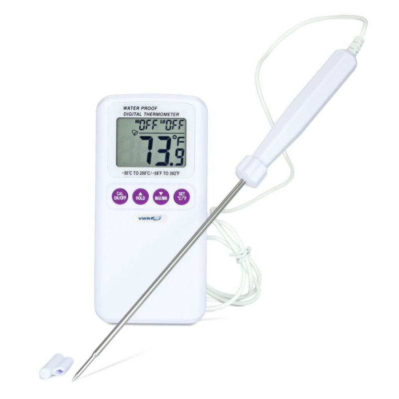 Termometry elektroniczne laboratoryjne VWR skalibrowane z sondą ze stali nierdzewnej