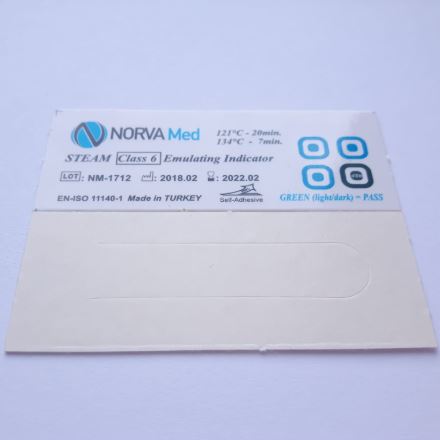 Testy chemiczne do sterylizacji parowej Norva Med samoprzylepne klasa VI
