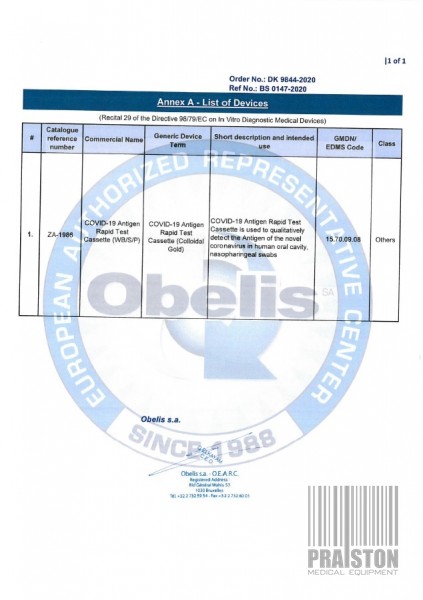 Testy do wykrywania obecności koronawirusa SARS-CoV-2 (COVID-19) ZHENRUI COVID-19 ANTIGEN RAPID TEST CASSETTE