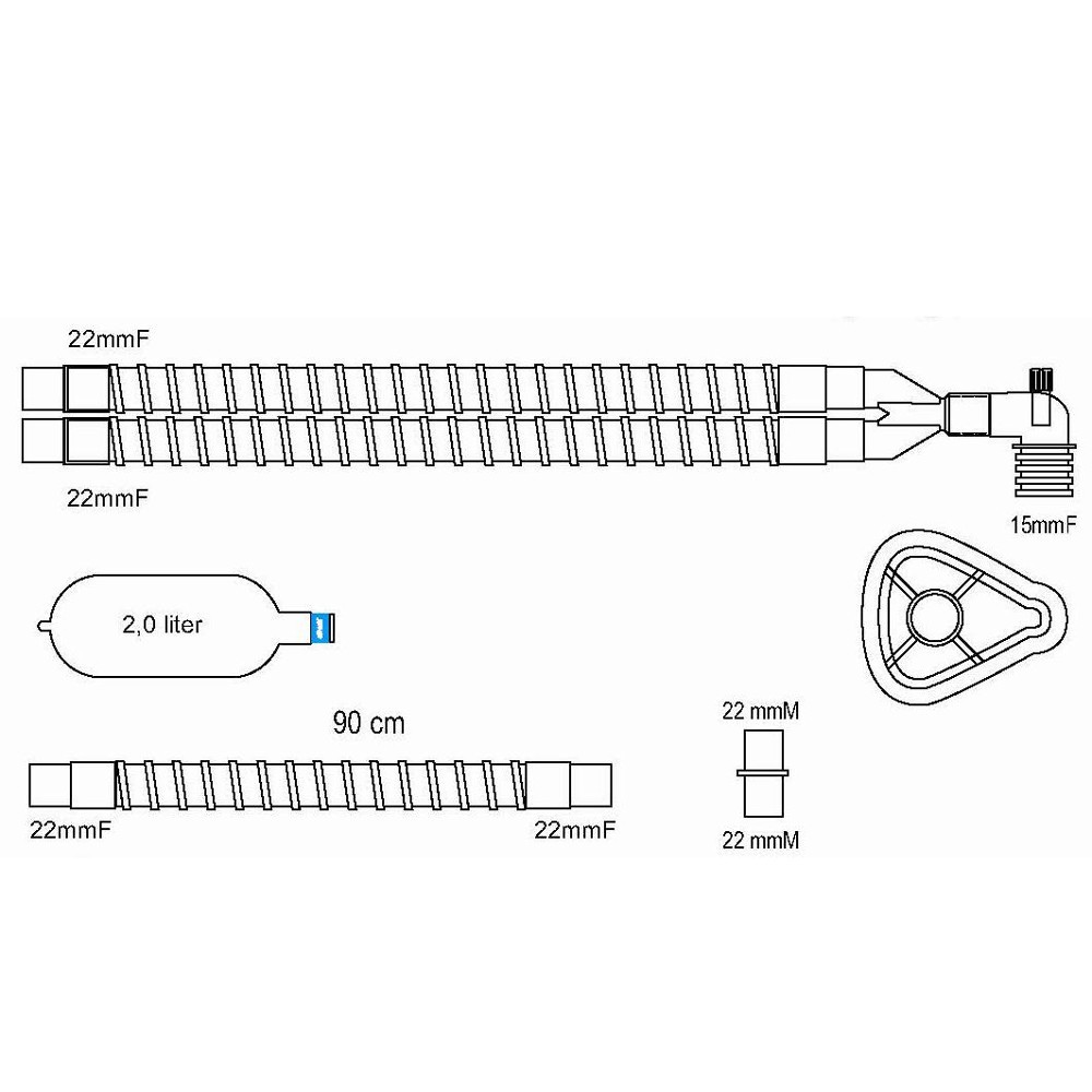 Układy oddechowe do aparatów do znieczulenia Altera Altech gładki z gałęzią, workiem i maską