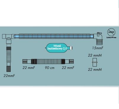 Układy oddechowe do aparatów do znieczulenia R-Vent Medikal Obwody współosiowe z odgałęzieniem rozciągliwym i bezlateksowym workiem oddechowym