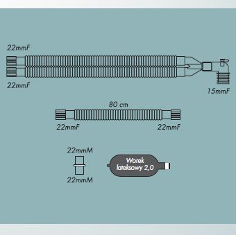 Układy oddechowe do aparatów do znieczulenia R-Vent Medikal Obwody z odgałęzieniem i lateksowym workiem oddechowym
