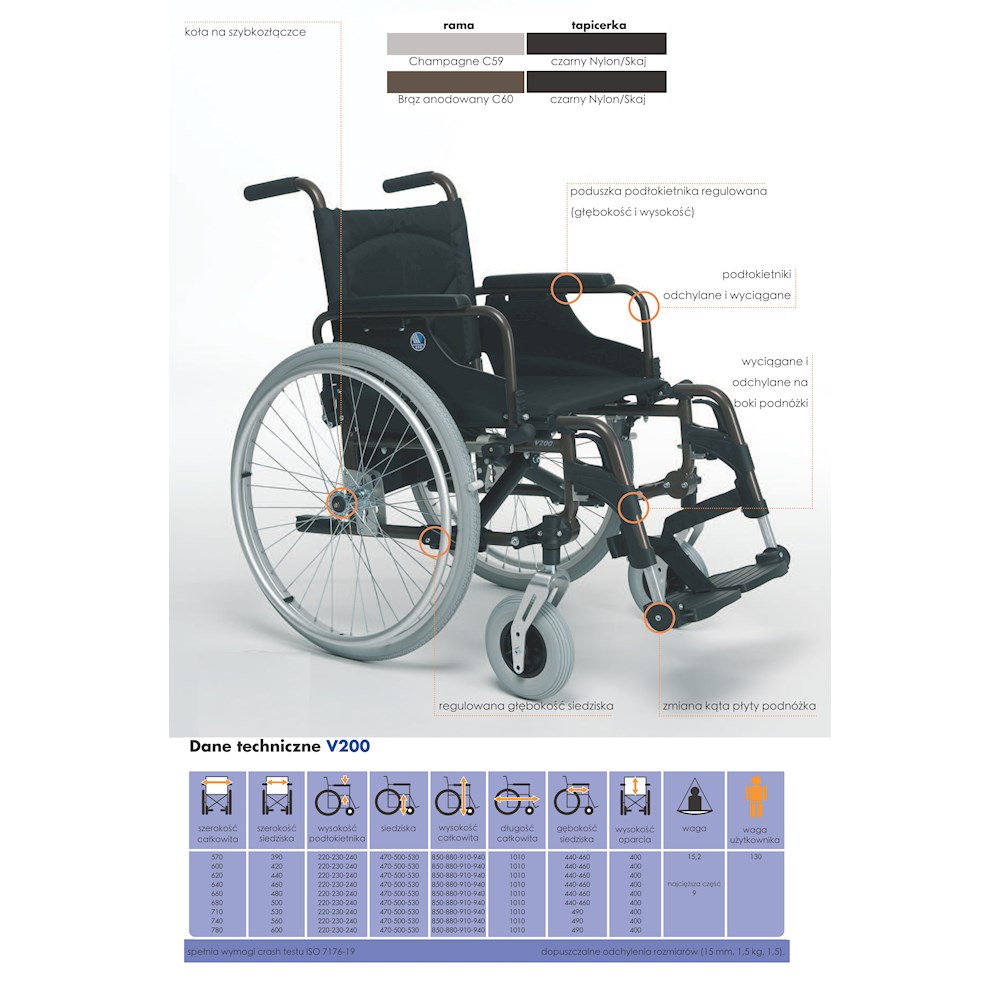 Wózki inwalidzkie standardowe Vermeiren V200 / V200XXL