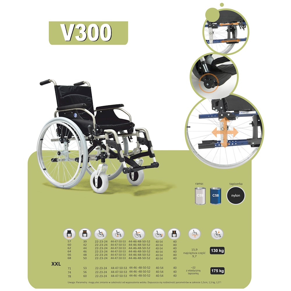 Wózki inwalidzkie standardowe Vermeiren V300