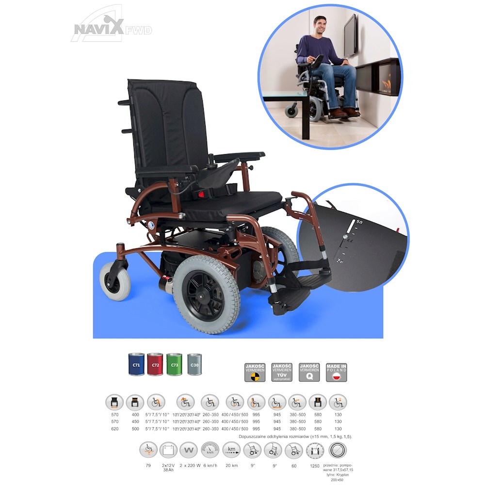 Wózki inwalidzkie z napędem elektrycznym Vermeiren Navix FWD