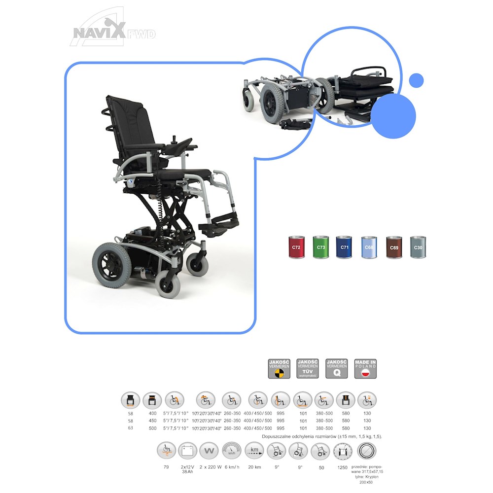 Wózki inwalidzkie z napędem elektrycznym Vermeiren Navix RWD