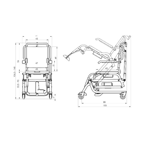 Wózki prysznicowo - sanitarne w pozycji siedzącej Borringia Rise IIIS/130