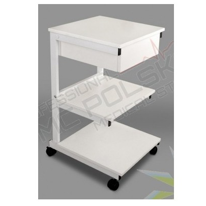 Wózki zabiegowe, organizacyjne i dokumentacyjne (szafki) B/D ALUMINIOWY: III PÓŁKI + SZUFLADA